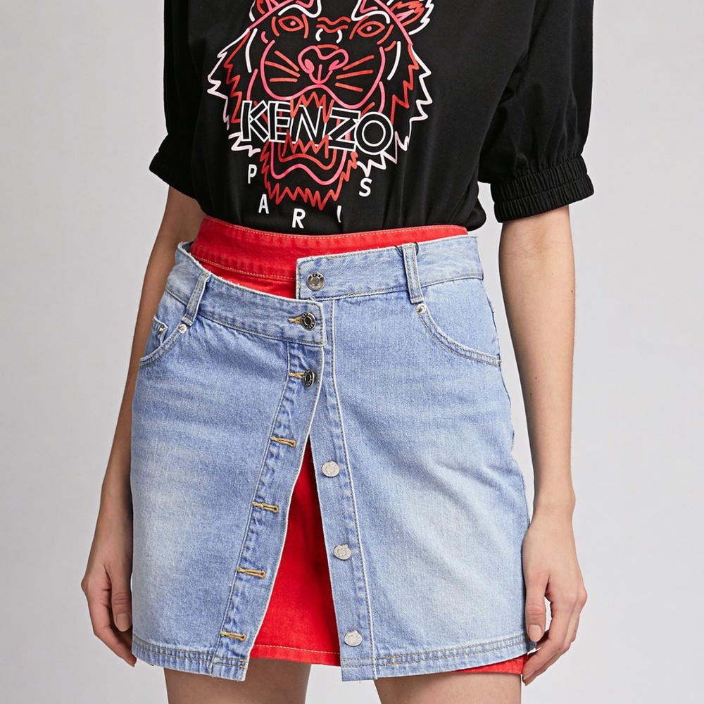 SJYP Color Layered Denim Mini SKirt